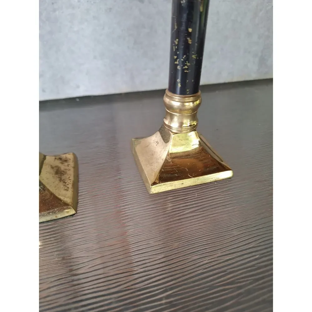 Vintage MCM brass Candlestick Holders set rustic farmhouse Shabby Chic painted